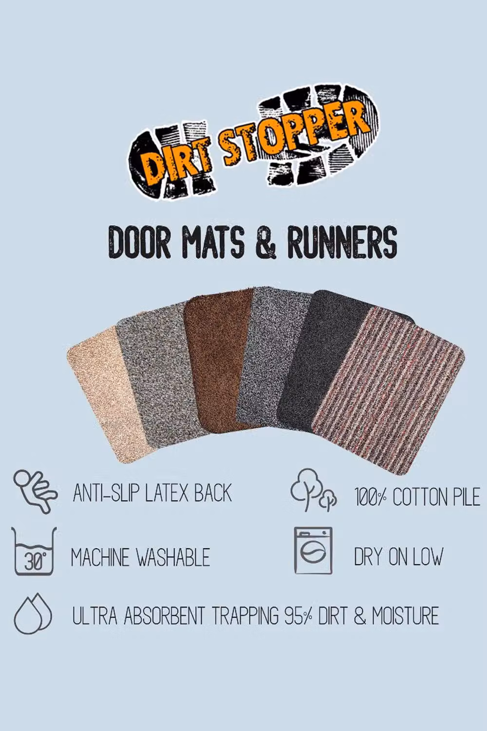 FWStyle Jasper Brown 100% Cotton Anti Slip Dirt Stopper Door Mat, W: 75 cm, D: 50 cm – 3