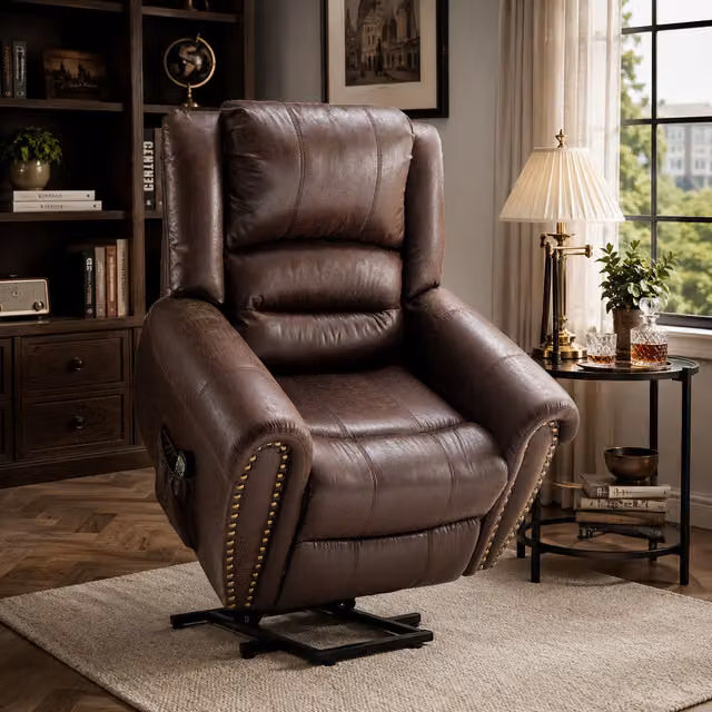 Aosom UK Large Power Lift Recliner Chair with Heating Massage Points and USB Port, Brown, W/D/H: 106 x 104 x 102 cm