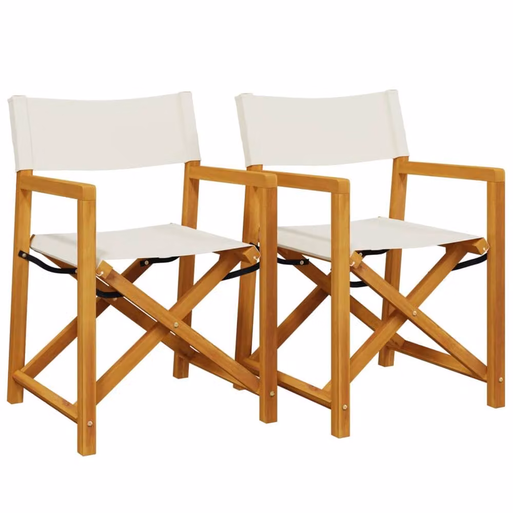 Berkfield Home Set of 2 Folding Acacia Wood Director Chairs in Cream White Fabric – 2