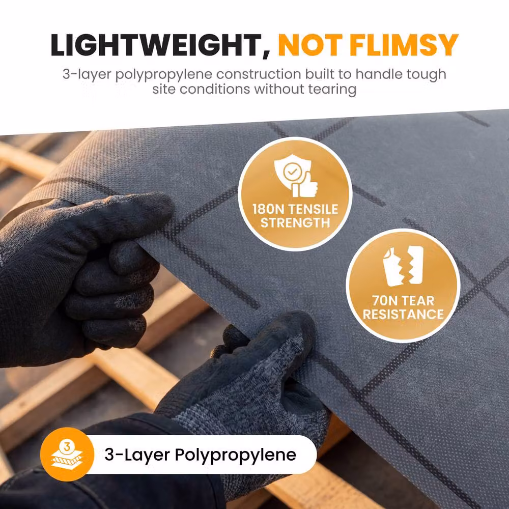 Novecrafto Breathable 3-Layer Waterproof Roofing Membrane Underlay, Grey, W: 1 m, L: 50 m – 4