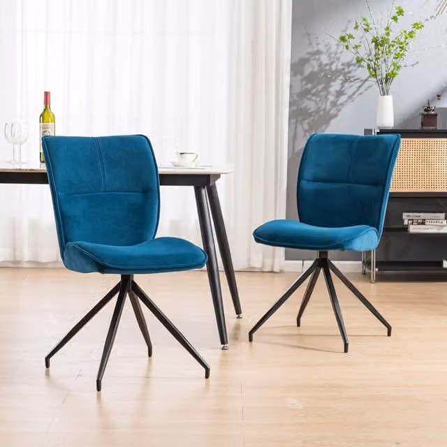 More4Homes Set of 8 Dina Modern Blue Velvet Dining Chairs with Metal Legs