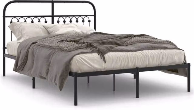 Berkfield Home Metal Bed Frame with Headboard, Black, W/D/H: 140 x 190 cm