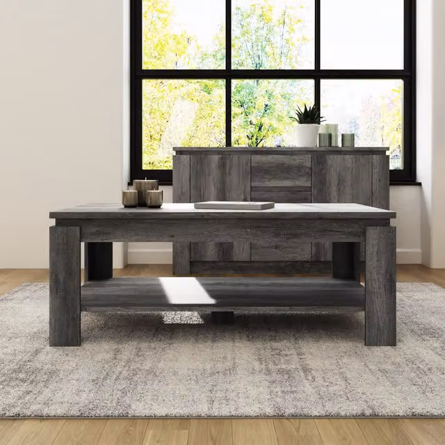 GFW Industrial Rectangular Wood Coffee Table in Grey