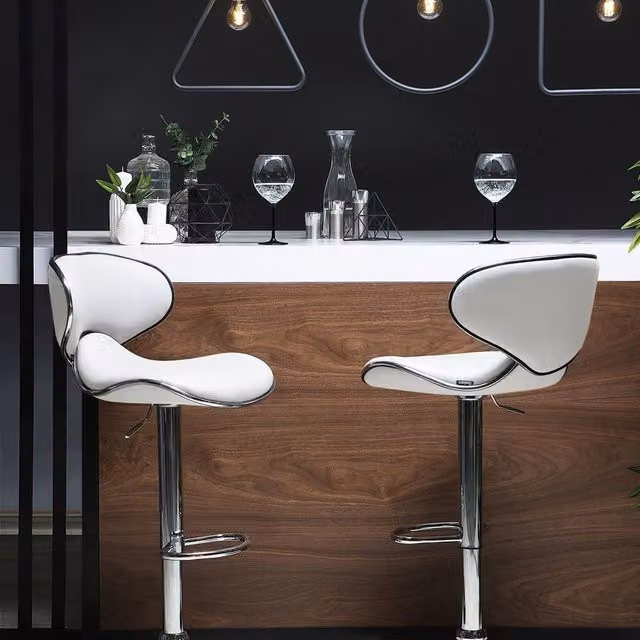 Wyld and Coco Set of 2 White Faux Leather Swivel Gas-Lift Bar Chairs – 1