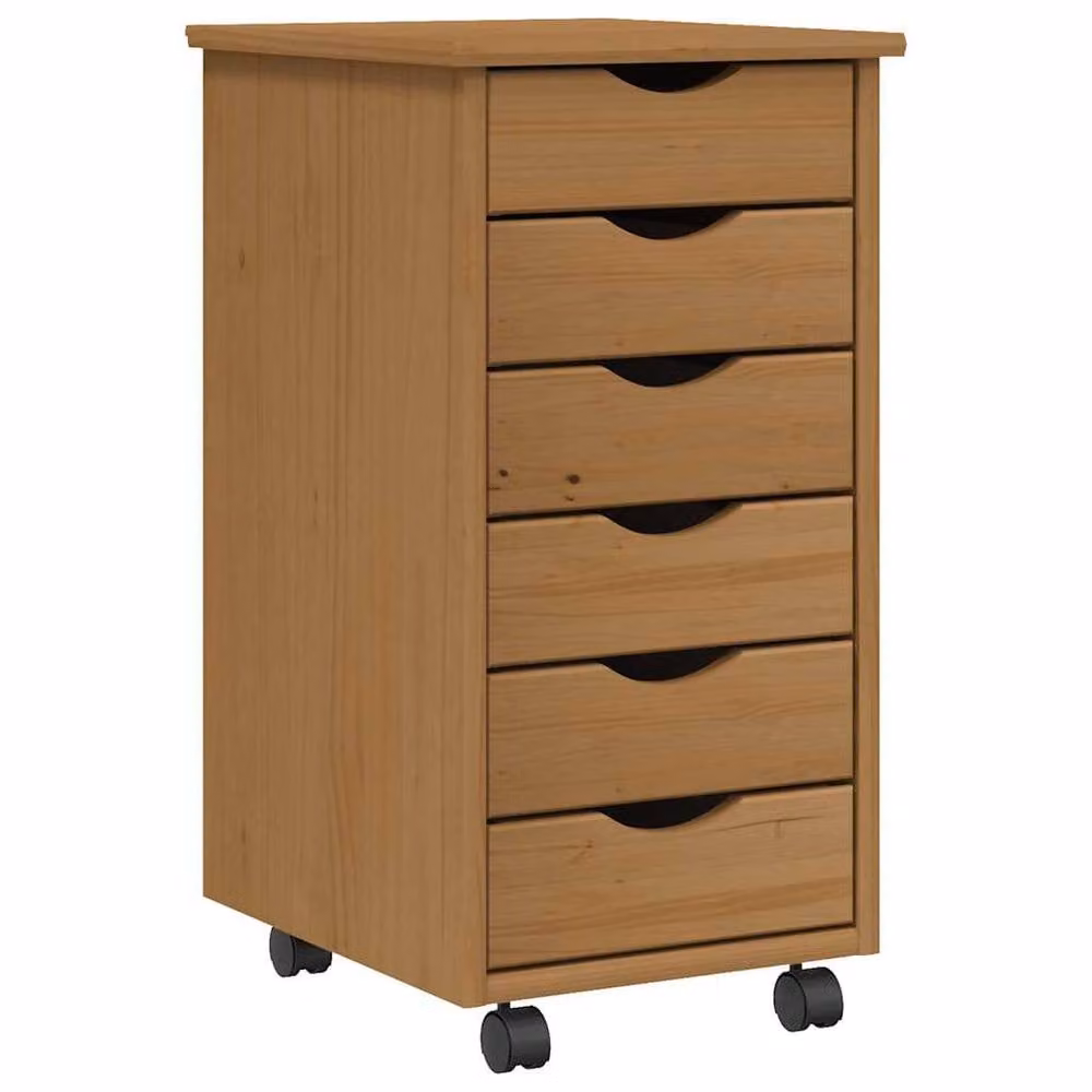 Berkfield Home Moss Rolling Cabinet with Drawers in Honey Brown Solid Wood Pine – 2