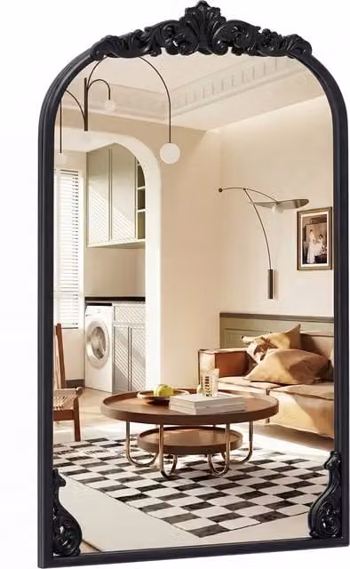 COSTWAY Arched Vintage Wall Mirror in Black, W: 76 cm, H: 76 cm, D: 1 cm