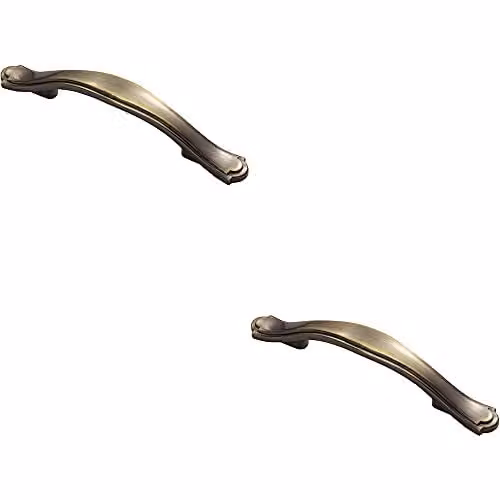 Loops 2 Pack Stepped Edge Bow Cupboard Pull Handles in Burnished Brass, 76mm Fixing Centres