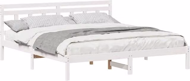 Berkfield Home Traditional White Solid Pine Wood Bed with Headboard 200 x 200 cm