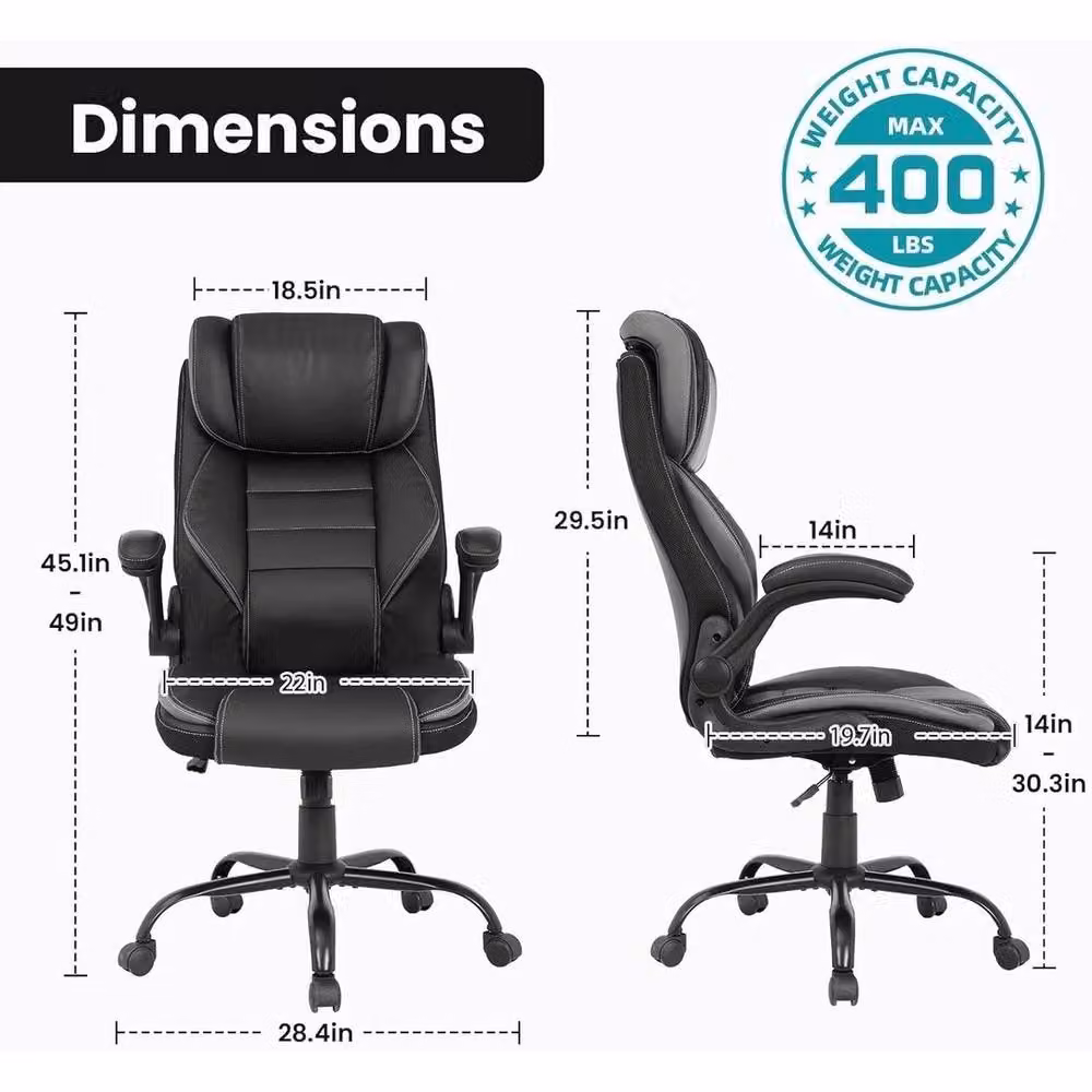 VOGREX Executive Ergonomic Office Chair in Black Synthetic Leather with Headrest and Armrests – 2