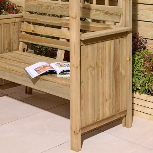 Rowlinsons Sherwood Garden Arbour in Brown Pine Wood, W: 161 cm, D: 66.5 cm, H: 211.5 cm – 2