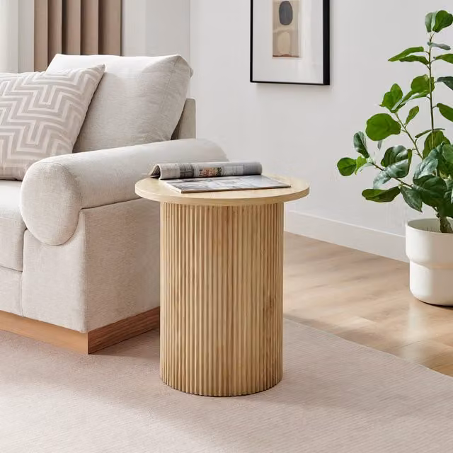 FurnitureboxUK Penrose Round Pillar Side Table in Oak Veneer
