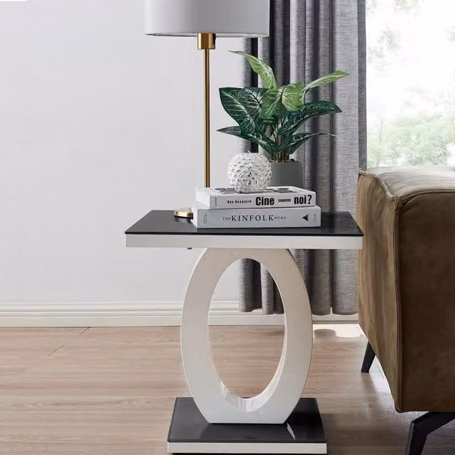 FurnitureboxUK Giovani Modern Square High Gloss and Glass Top Side Table in Black