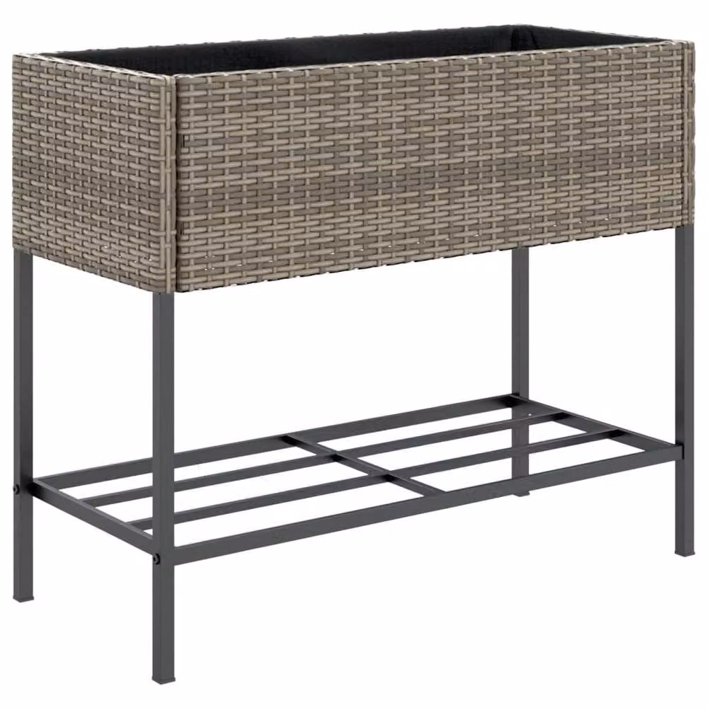 Berkfield Home Grey Poly Rattan Garden Planters with Shelf, 2 Pack, W/D/H: 90 x 40 x 75 cm – 5
