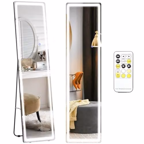 HOMCOM Full-Length Free Standing Floor Mirror with Dimmable LED Light and Touch Switch in Silver, H 160 x W 40 cm – 1