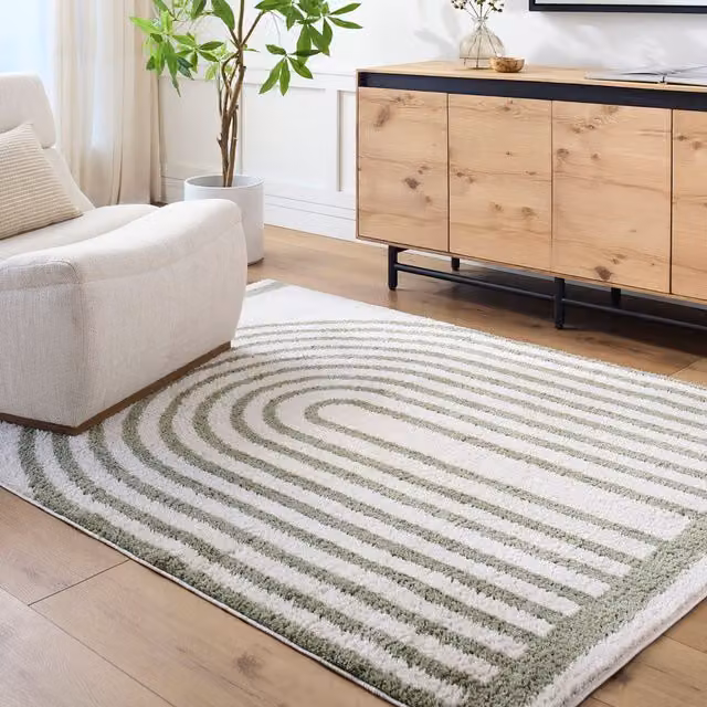 Livabliss Fossay Art Deco High Pile Shag Rug, Machine Woven, W/D: 160 x 215 cm, Beige, Brown, Green and Grey – 1