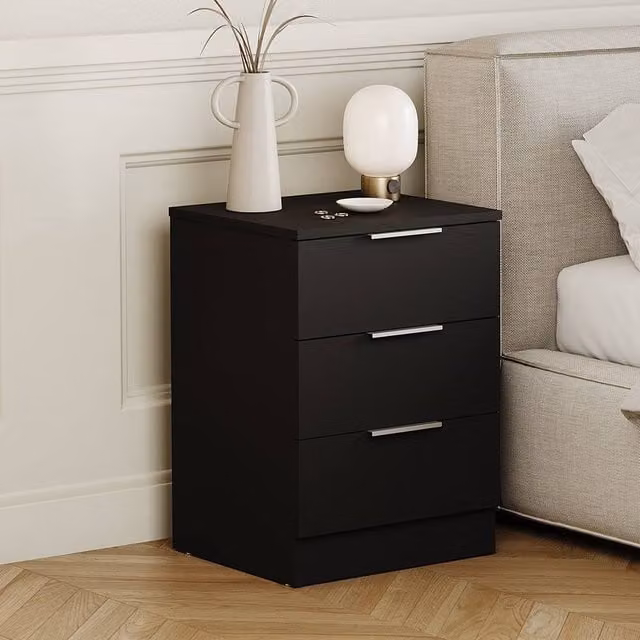 HD Designs Trega 3 Drawer Bedside Chest in Black