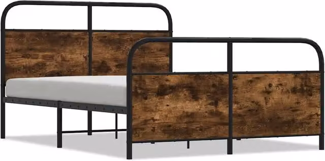 Berkfield Home Small Double Bed Frame in Smoked Oak and Brown Engineered Wood, W/D/H: 120 x 200 cm