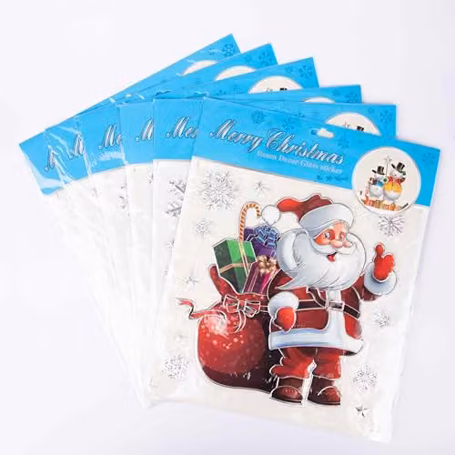 Shatchi 3D Christmas Window Stickers, 6 Assorted Sheets of Multicolour Reusable PVC Decals for Glass Displays – 2