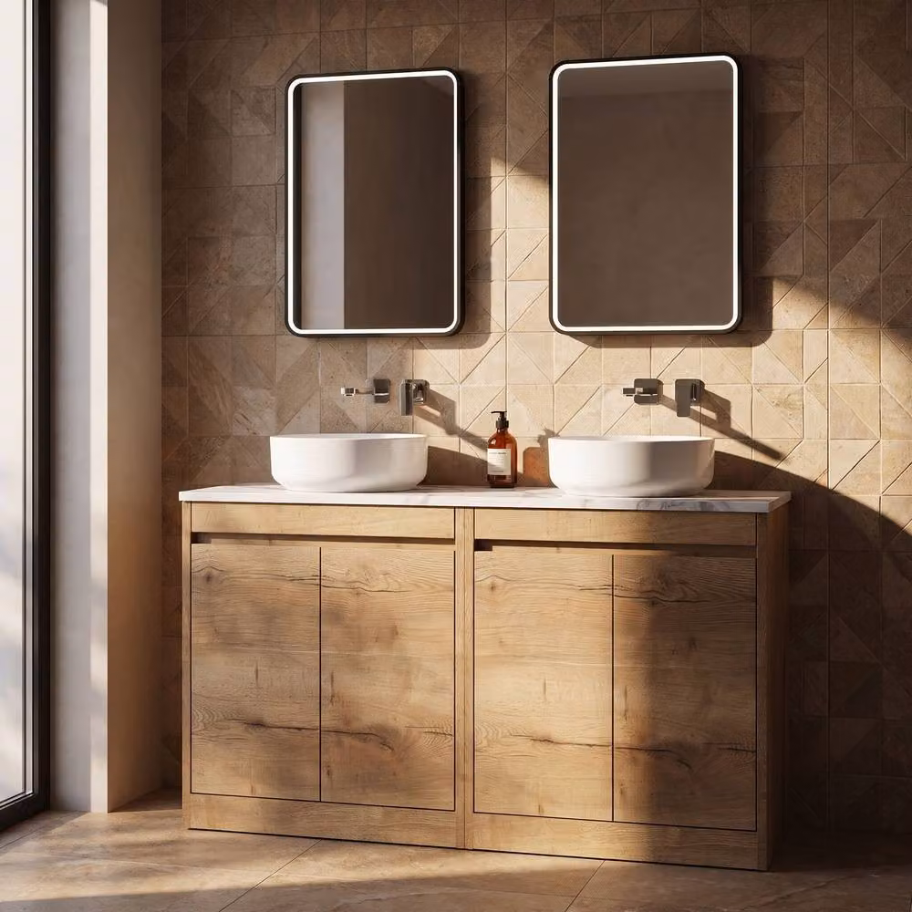 Balterley 4 Door Freestanding Bathroom Vanity Unit with Soft Close Doors in Autumn Oak Brown, W/D/H: 120 x 39.5 x 83.5 cm – 2