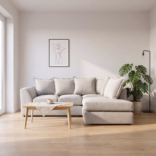 Abakus Direct Dexter Relaxed Linen Corner Sofa, Right Facing with Plush Chaise, Light Sand