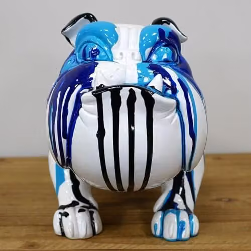 Gifts Direct 2 U Large Novelty Bulldog Figurine with Blue, Black and White Paint Dripped Design – 2