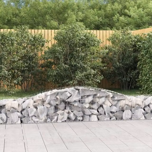 Berkfield Home Arched Gabion Basket in Silver Galvanised Steel, W: 400 cm, D: 50 cm, H: 40-60 cm – 1