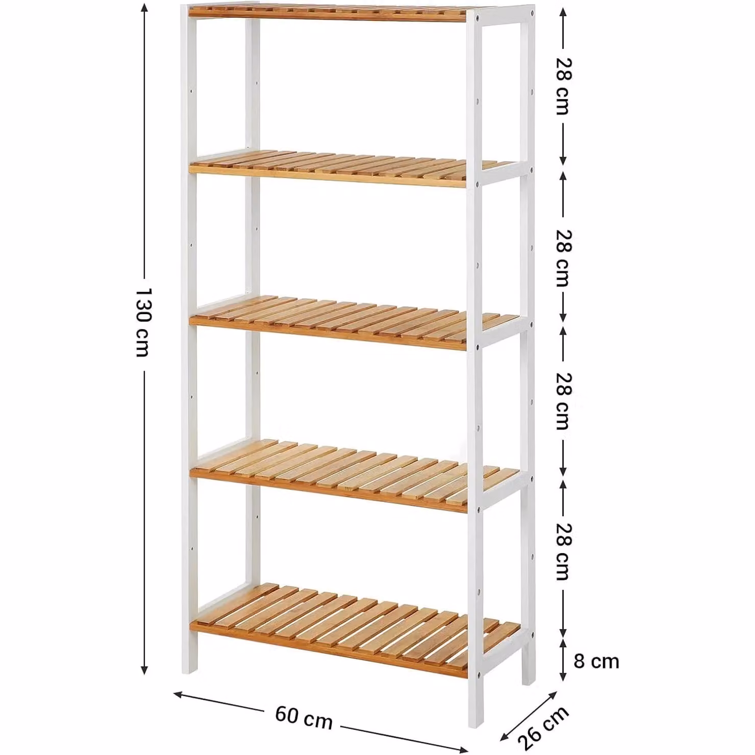 SONGMICS 5 Tier Bamboo Storage Shelf for Bathroom, Living Room or Kitchen in Natural Wood – 3
