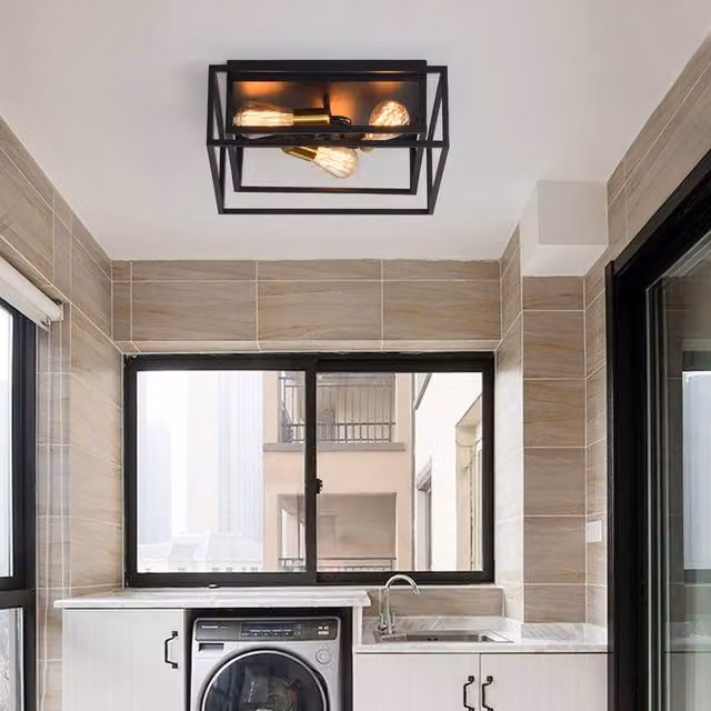 NIVOR Industrial 3-Light Black Ceiling Light with Transparent Glass Shades for Hallway, Bedroom or Living Room, E27 – 1