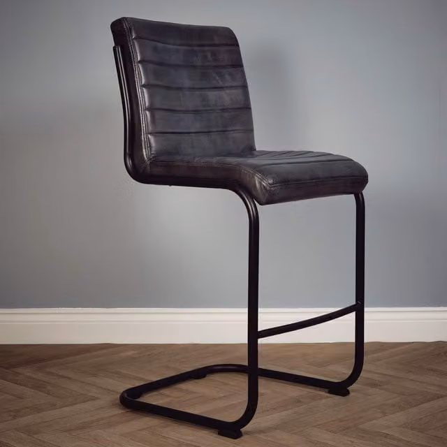 Elm Home and Garden Modern Grey Leather Bar Stool with Metal Cantilever Base
