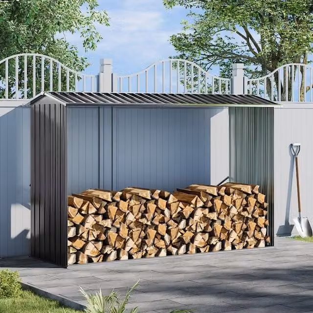 Breeins Pent Metal Outdoor Log Storage Shed in Anthracite and Black Steel