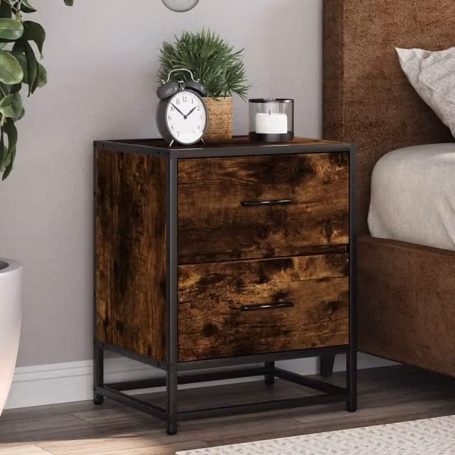 Berkfield Home Set of 2 Smoked Oak Bedside Cabinets in Brown, W/D/H: 40 x 31 x 50 cm – 1