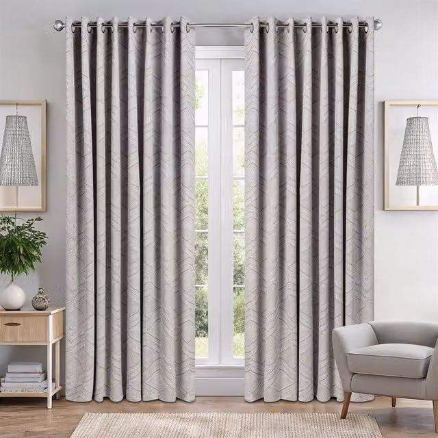 Luxury Living Triple Weave Geometric Aztec Print Blackout Curtains in Beige, Width: 168 cm, Drop: 183 cm
