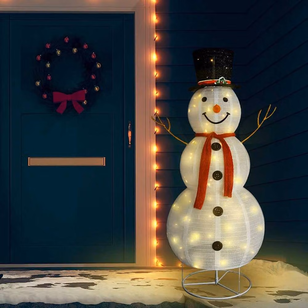 Berkfield Decorative Christmas Snowman Figure with LED Lights, Red, White and Multicolour, Height: 180 cm – 2