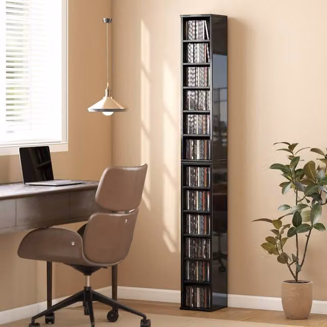 HOMCOM Set of 2 Black CD and DVD Storage Units with Adjustable Shelves – 1