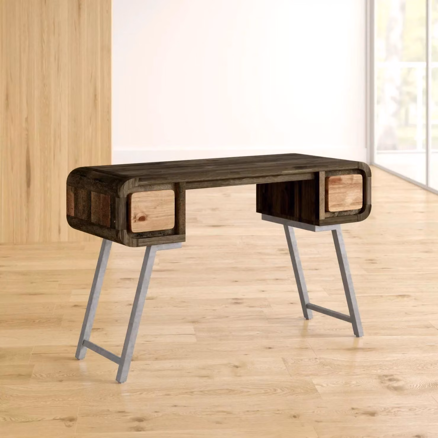 IH Design Daizha Modern Writing Desk in Brown with Metal and Wood Construction – 3