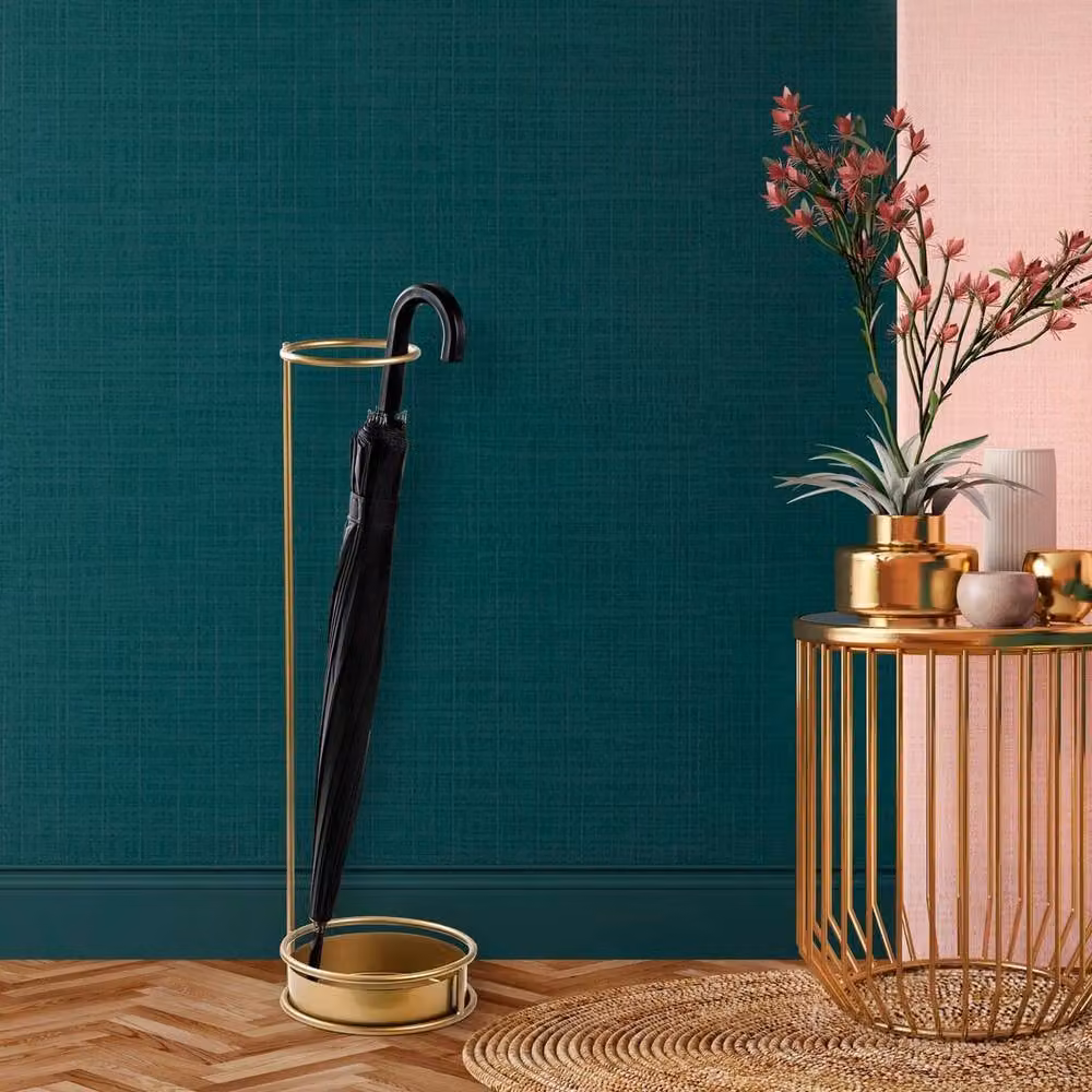 CALICOSY Gold-Tone Metal Umbrella Stand with Circular Base, Height: 75 cm – 2