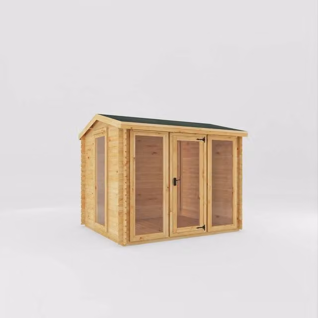 Mercia Reverse Apex Log Cabin in Brown, L263.7 x W302.4 x H253.4 cm – 2