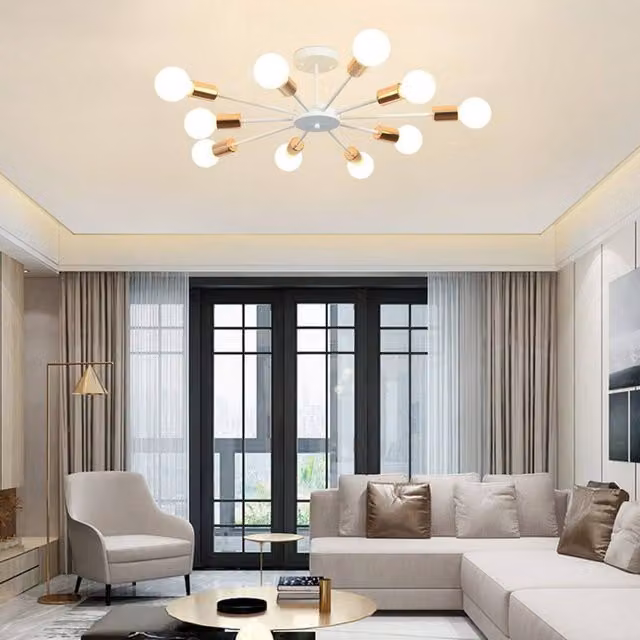 NIVOR Mid Century Industrial 10-Light Flush Mount Ceiling Chandelier in White – 1