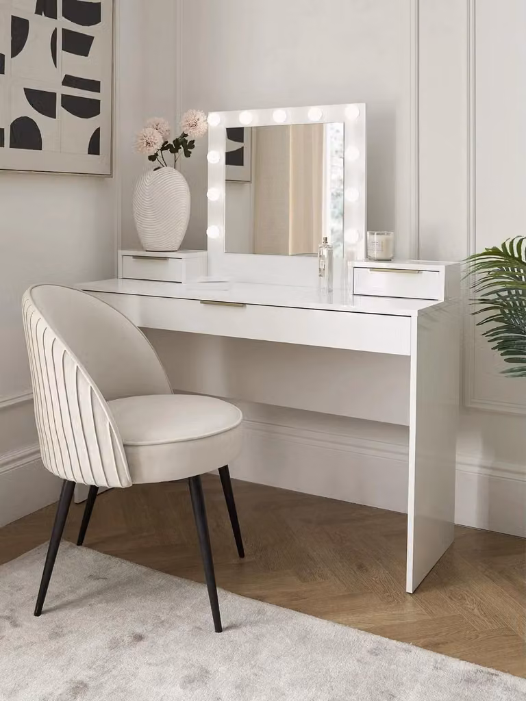Bessy Gloss Dressing Table with LED Mirror and Drawers in White
