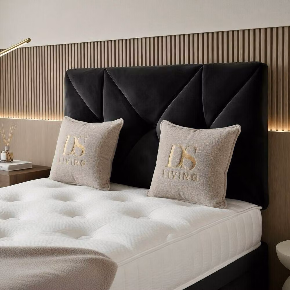 DS Living Eclipse Black Velvet Upholstered Ottoman Bed with Lift Up Base, W/D: 200 x 200 cm – 2