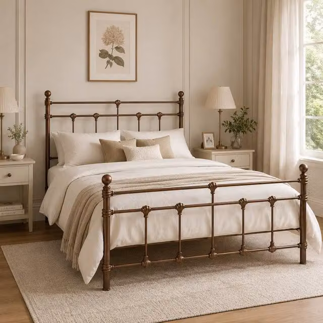 SquareBoxx Isabella Double Metal Bed Frame with Victorian Style and Storage in Bronze, W/D/H: 140 x 200 cm – 1