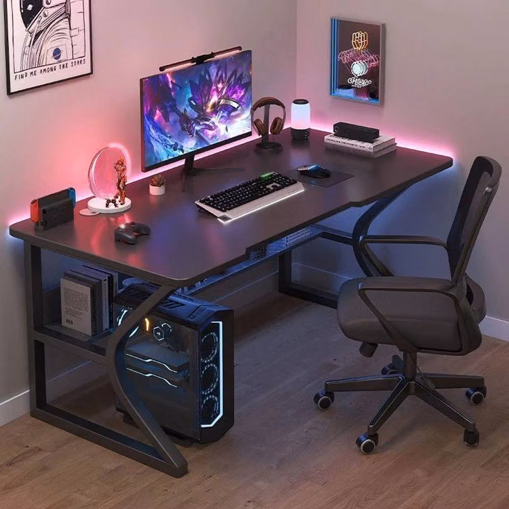KORVIXA Modern Black Computer Desk with Storage Shelves, W/D/H: 100 x 100 x 100 cm – 3