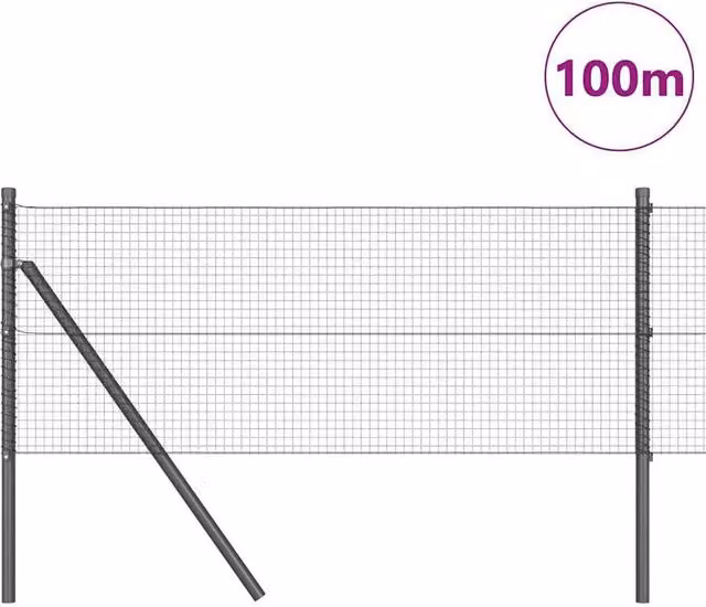 Berkfield Home Grey Steel Modern Welded Wire Fence with 13 Posts, W: 0.5 m, L: 100 m