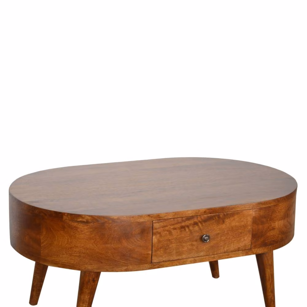 STILVORA Round Mango Wood Coffee Table in Brown with 2 Drawers – 5
