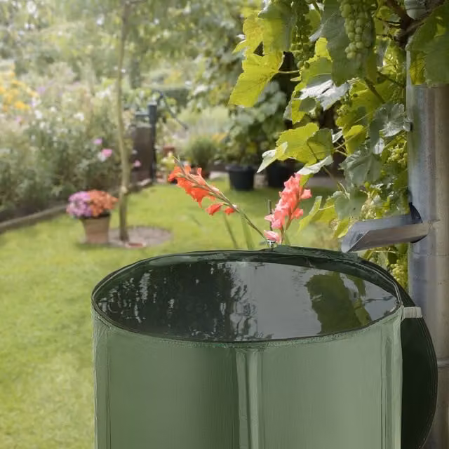 tectake Freestanding Plastic Rainwater Tank, Green, W/D/H: 59 x 59 x 59 cm