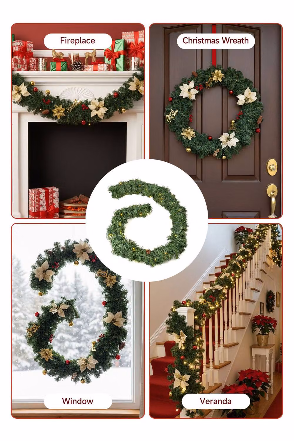 Living and Home 2.7m Pre-lit Green Pine Needle Christmas Garland with Warm White LED Lights – 3