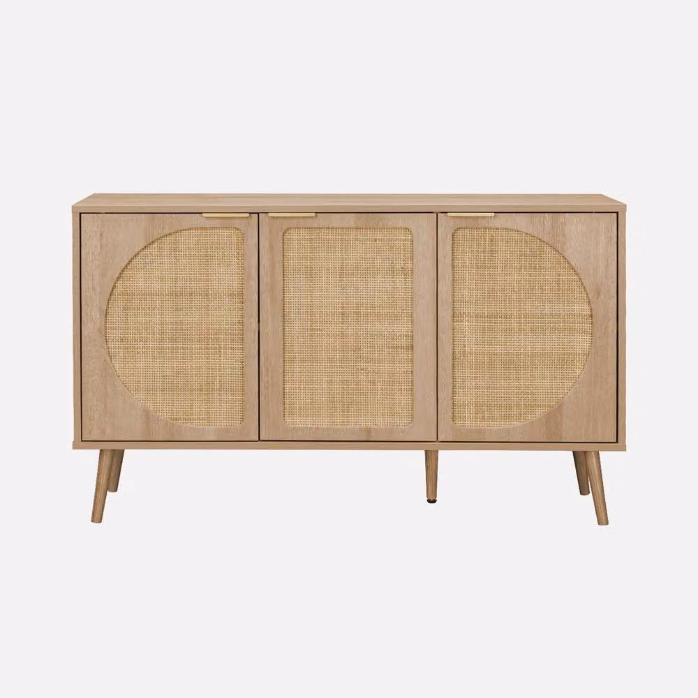Sweekeec Modern Wood and Cane Rattan Sideboard in Light Brown, Width: 120 cm – 2