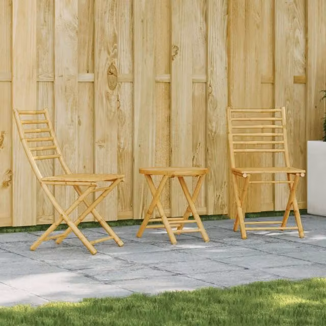 Berkfield Home 3 Piece Bamboo Bistro Set in Brown
