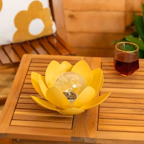 ValueLights Yellow Solar Powered Floating Lotus Flower Garden Light with Warm White LED, W/D/H: 26.5 x 26.5 x 11.0 cm – 2