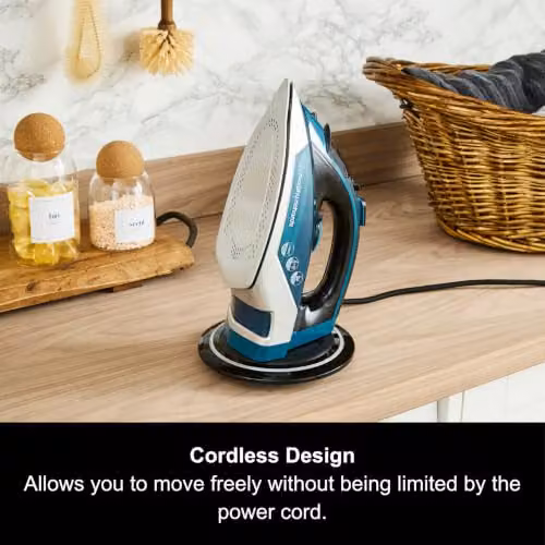 Morphy Richards EasyCharge+ 2400W Cordless Steam Iron with Ceramic Soleplate, Vertical Steam and Auto Shut-off, Deep Lagoon Blue – 10